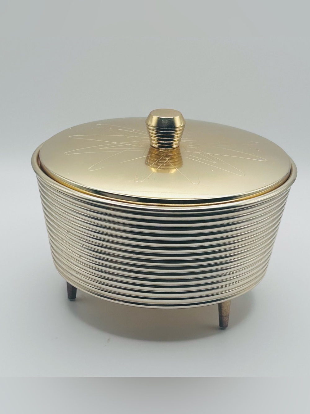 Vintage Japanese Atomic Starburst Musical Powder Box – Mid-Century Vanity Mirror